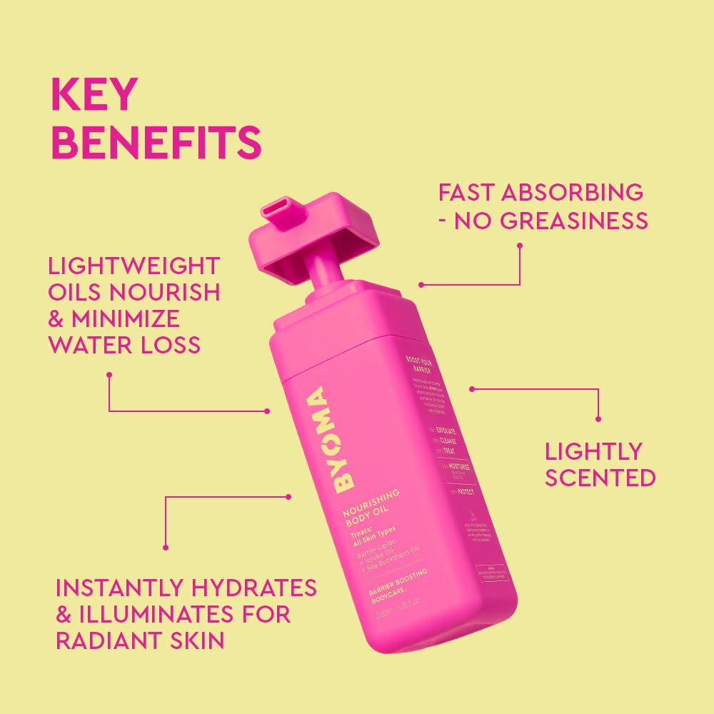 Byoma Nourishing Body Oil - For All Skin Types - Lightweight, Fast-Absorbing Body Oil With Jojoba & Seabuckthorn - Hydrates, Brightens & Restores Skin Barrier - 6.76 Fl Oz