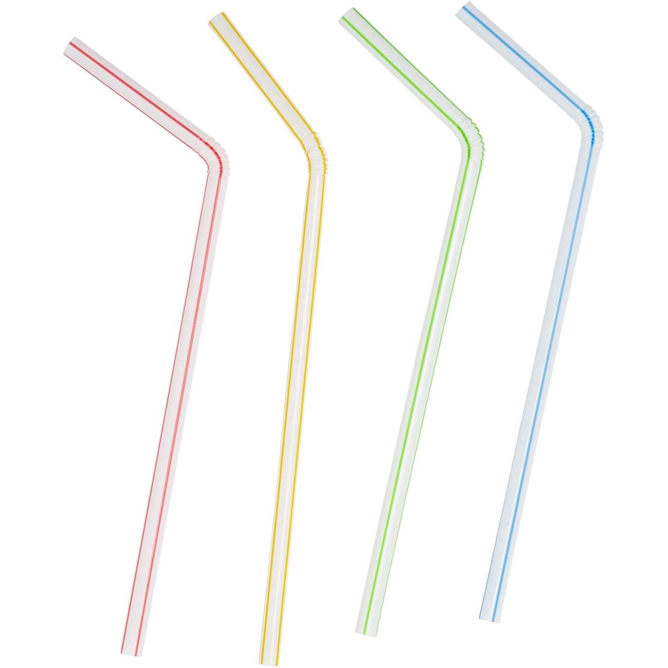 Comfy Package Flexible Disposable Plastic Straws [200 Pack] Assorted Colors | Bpa-Free Bendable Plastic, Bright Striped Design, Assorted Colors, Sodas, Juices, Cocktails, & Parties