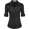 Womens 3/4 Sleeve Button Down Shirt Slim Fit Work Blouses Cotton Dress Shirts Office Tops