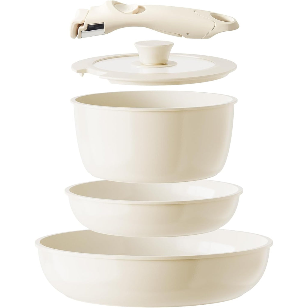 Redchef Ceramic Pots and Pans Set Non Stick, Nonstick Kitchen Cookware Sets, Non Toxic Pots and Pans Set Non Stick, PFAS PFOA & PTFE Free, Detachable Handle Pots and Pans 5 Piece, RV Cookware
