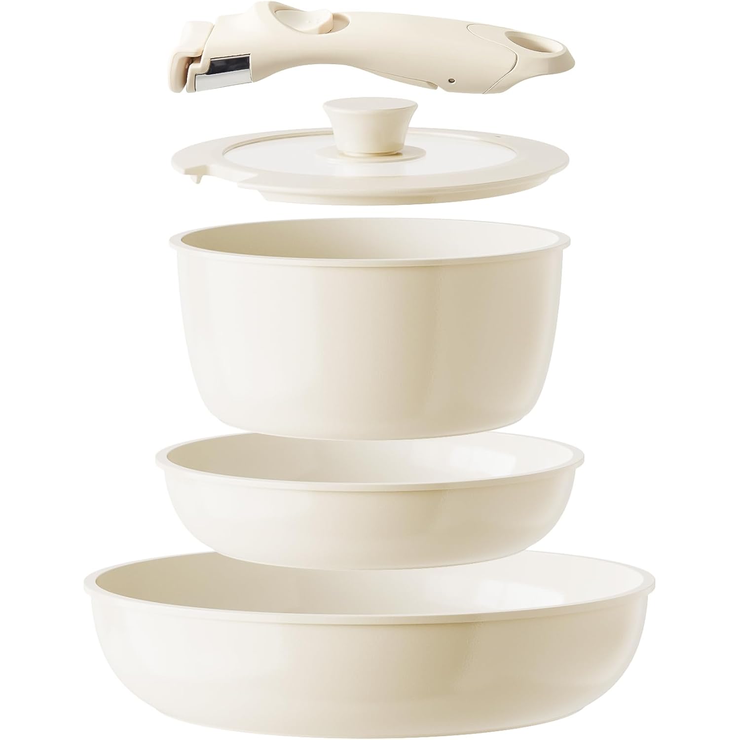 Redchef Ceramic Pots and Pans Set Non Stick, Nonstick Kitchen Cookware Sets, Non Toxic Pots and Pans Set Non Stick, PFAS PFOA & PTFE Free, Detachable Handle Pots and Pans 5 Piece, RV Cookware