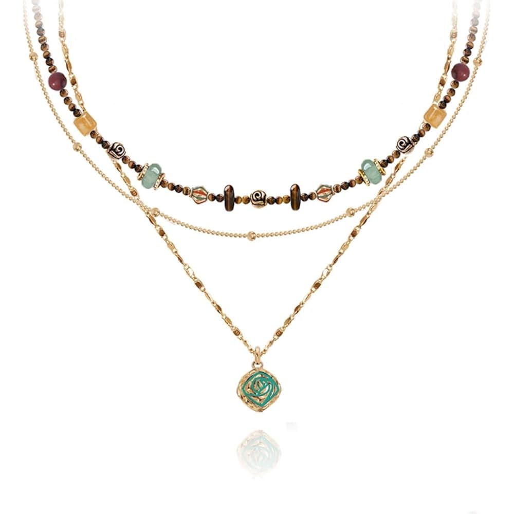 boho layered Original design Retro style multi-layer beaded necklace Fashion women's gold-plated necklace M3396