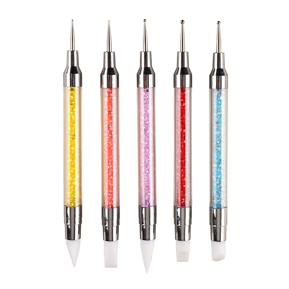 FULINJOY 5PCS Dual-Ended Nail Art Sculpture Pen Dotting Tools with 3PCS Nail Painting Brushes, Silicone Nail Polish Brushes Stainless Steel Carving Drawing Tool, Acrylic Rhinestone Handle