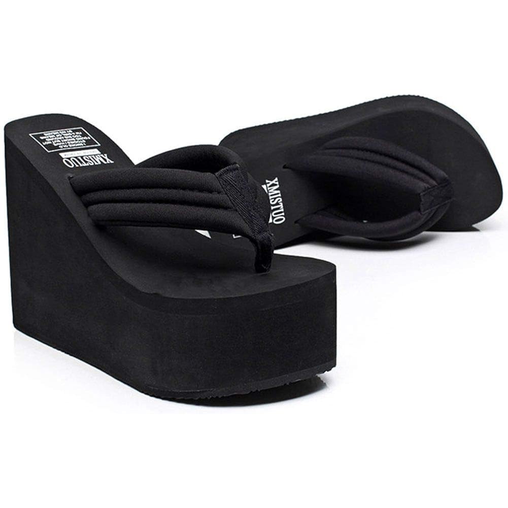 Qzunique Women Flip Flop, Thong Wedge Platform Sandals Arch Support Slippers High Heel Comfortable Cushion Shoes Summer Beach