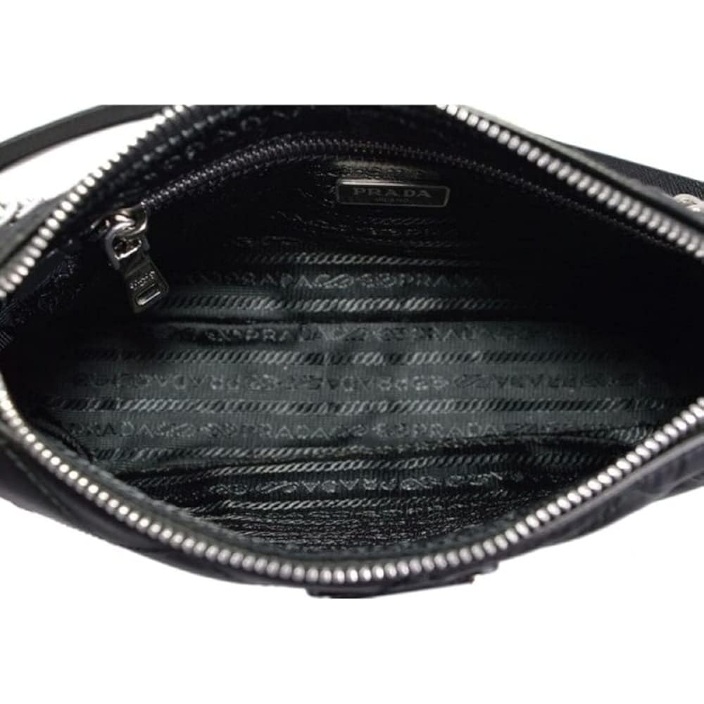Prada Black Quilted Tessuto Nylon Chain Crossbody Bag Silver Hardware Adjustable Strap Zipper Closure Designer Shoulder Purse New
