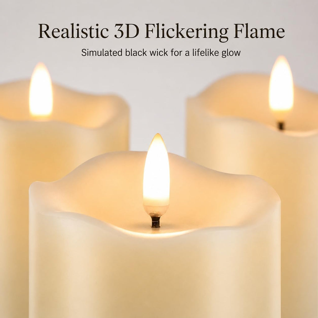 Angelloong Flickering Flameless Candles With Remote, Fake Candles Set Of 3 | Realistic Battery Operated Candles, Led Candle For Fall Room Home Wedding Decor Centerpieces Table Party Christmas Decoration