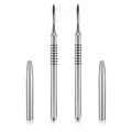 Hariendny 2 Pack 3D Nail Art Brush for Acrylic, Kolinsky Acrylic Nail Brushes Set, Nail Lining Brush Nail Salon Painting Brush Pen with Non-Slip Handle, Silver Metal Nail Art Pen (Size #2)