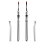 Hariendny 2 Pack 3D Nail Art Brush for Acrylic, Kolinsky Acrylic Nail Brushes Set, Nail Lining Brush Nail Salon Painting Brush Pen with Non-Slip Handle, Silver Metal Nail Art Pen (Size #2)