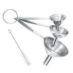 Small Funnels For Filling Bottles, 3 Pcs Stainless Steel Kitchen Funnel Set, Food Grade Mini Metal Funnel For Transferring Oil Liquid, Easy Cleaning With A Brush (Long Handle)