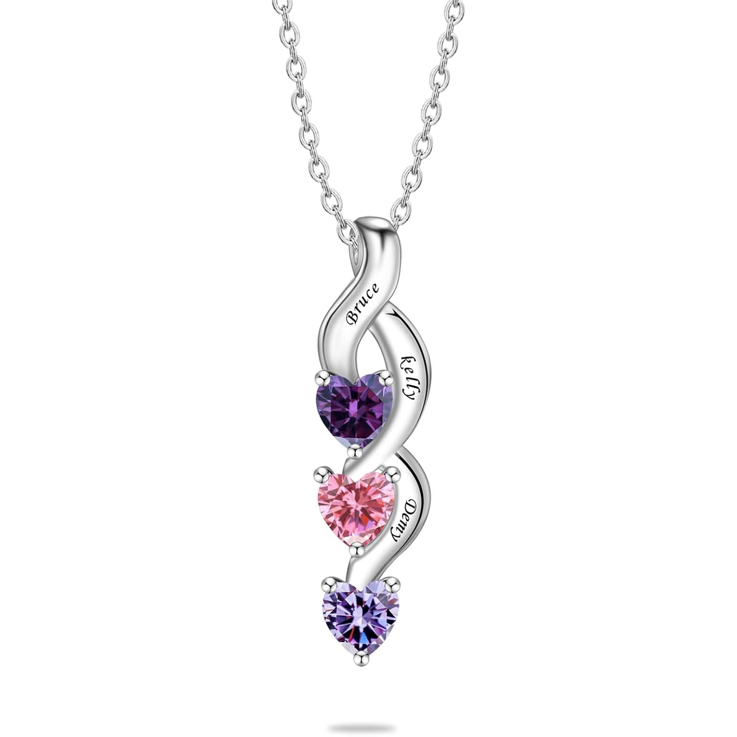 ORFAN Personalized Sterling Silver Mothers Name Necklace with 1-6 Simulated Birthstones Custom Heart Pendant Necklace Personalized Mom Necklace for Christmas
