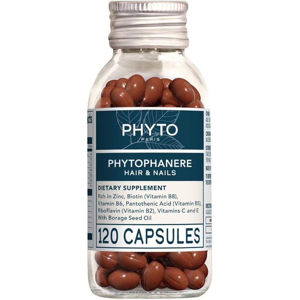 Phyto Phytophanère Hair Growth Supplement For Women & Men - Biotin, Zinc & Vitamin B6 For Thicker, Stronger Hair & Nails - 120 Capsules, 2-Month Supply