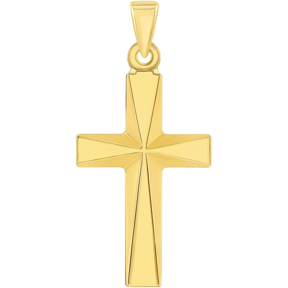 Jewelry America 14k Yellow Gold Small Elegant Religious Plain Cross Pendant Necklace