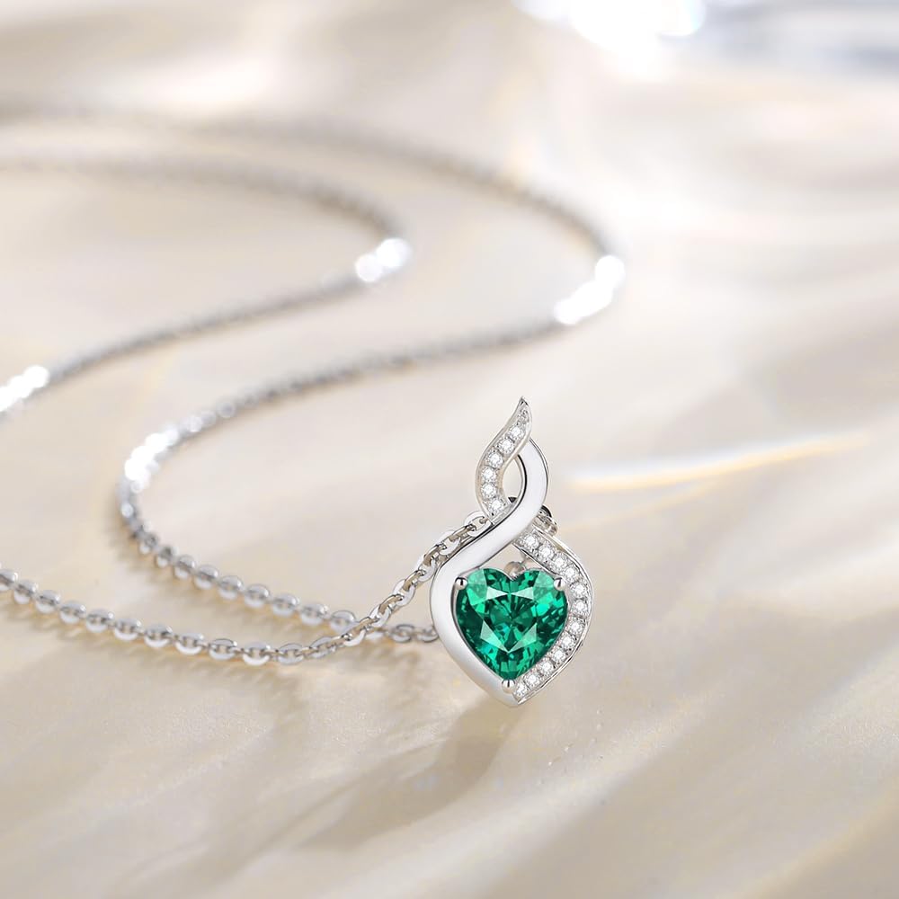 FANCIME 14K Solid White Gold Heart Birthstone Necklace with Diamond Pendent Birthday Gifts for Mom Women, Sterling Silver Chain 16" + 2" Extender