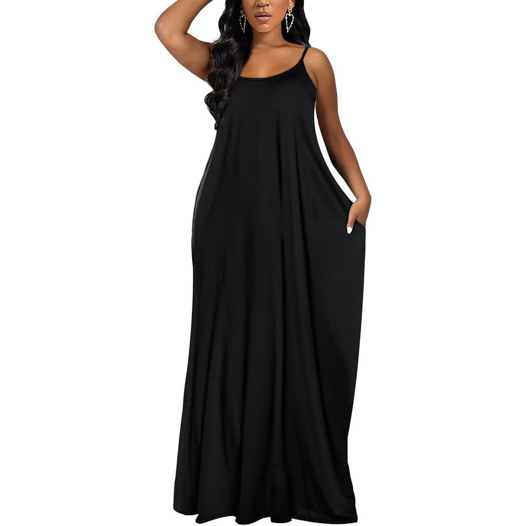 Ofeefan Women'S Maxi Dresses Summer Spaghetti Strap Dress With Pockets