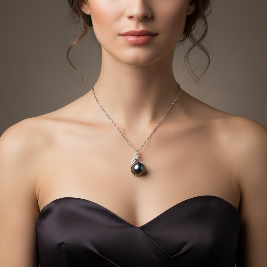 TRYNDI Real Tahitian Black Pearl Necklace Gifts for Women - Larger 11-12mm Luxury Pearl Womens Jewelry, Romantic Valentines Gift for Wife from Husband- Wedding Anniversary, Birthday, Mothers Day, Valentine Necklace for Girlfriend, Fiance & Soulmate