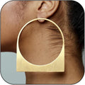 Large Gold Hoop Earrings, 14k Plating Big Chunky Geometric Hollow Brushed Metal Sheet Drop Dangle Huggie Studs Womens Statement Jewelry Gift (Hollow Gold)
