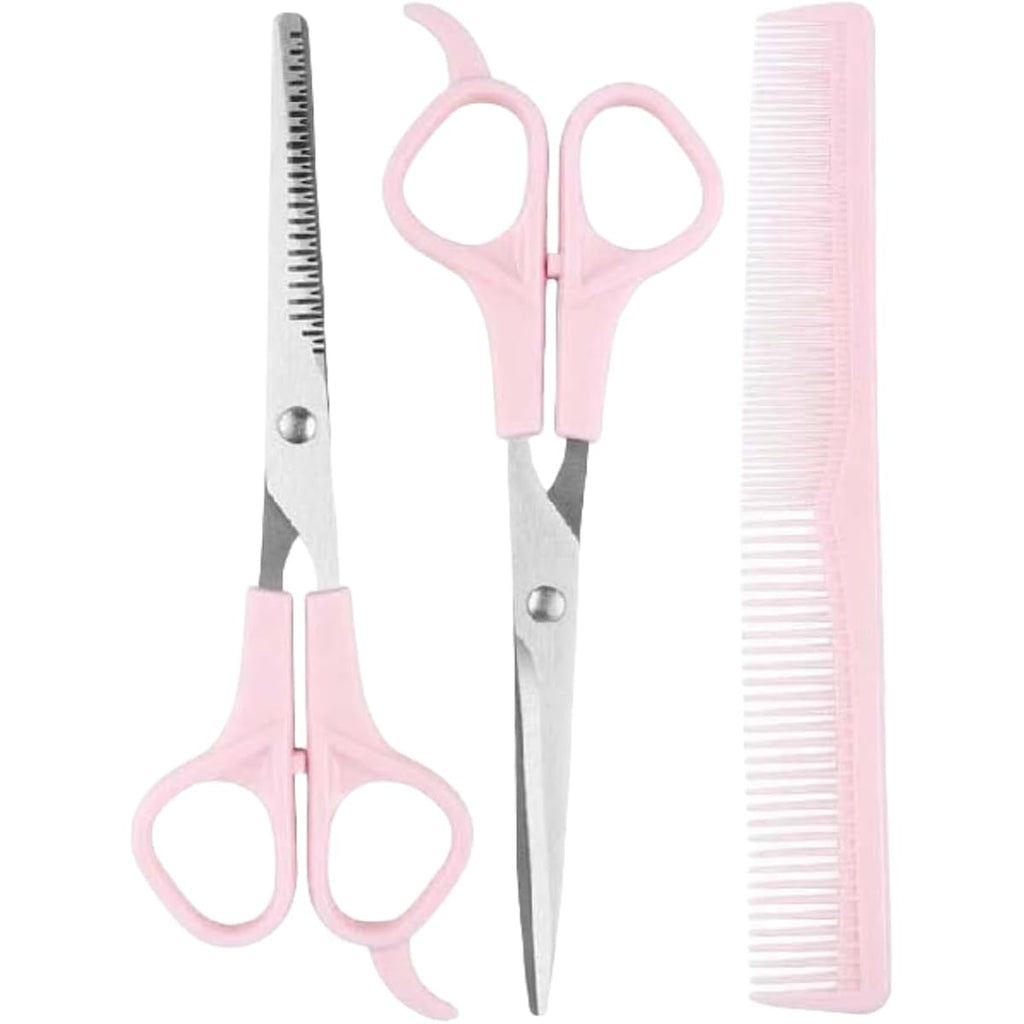 Pink Stainless Steel Hair Cutting Shears Set - 6.7Inch Shear, Thinning Scissor, Comb - Barber Kit For Women/Men/Kids
