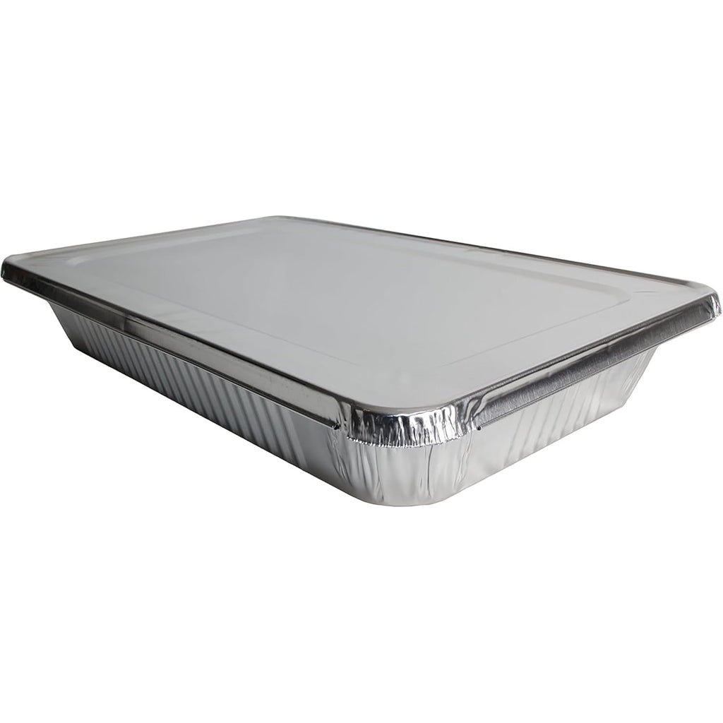 Aluminum Pans With Lids, Large Full Size 21x13x3 Disposable Foil Pans, Heavy Duty Roasting, Baking, Broiling, Catering & Chafing Pans (15, Full-Size w/Lids)