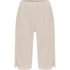 Linen Bermuda Shorts for Women Knee Length Elastic Waisted Summer Casual Side Split Beach Shorts with Pockets