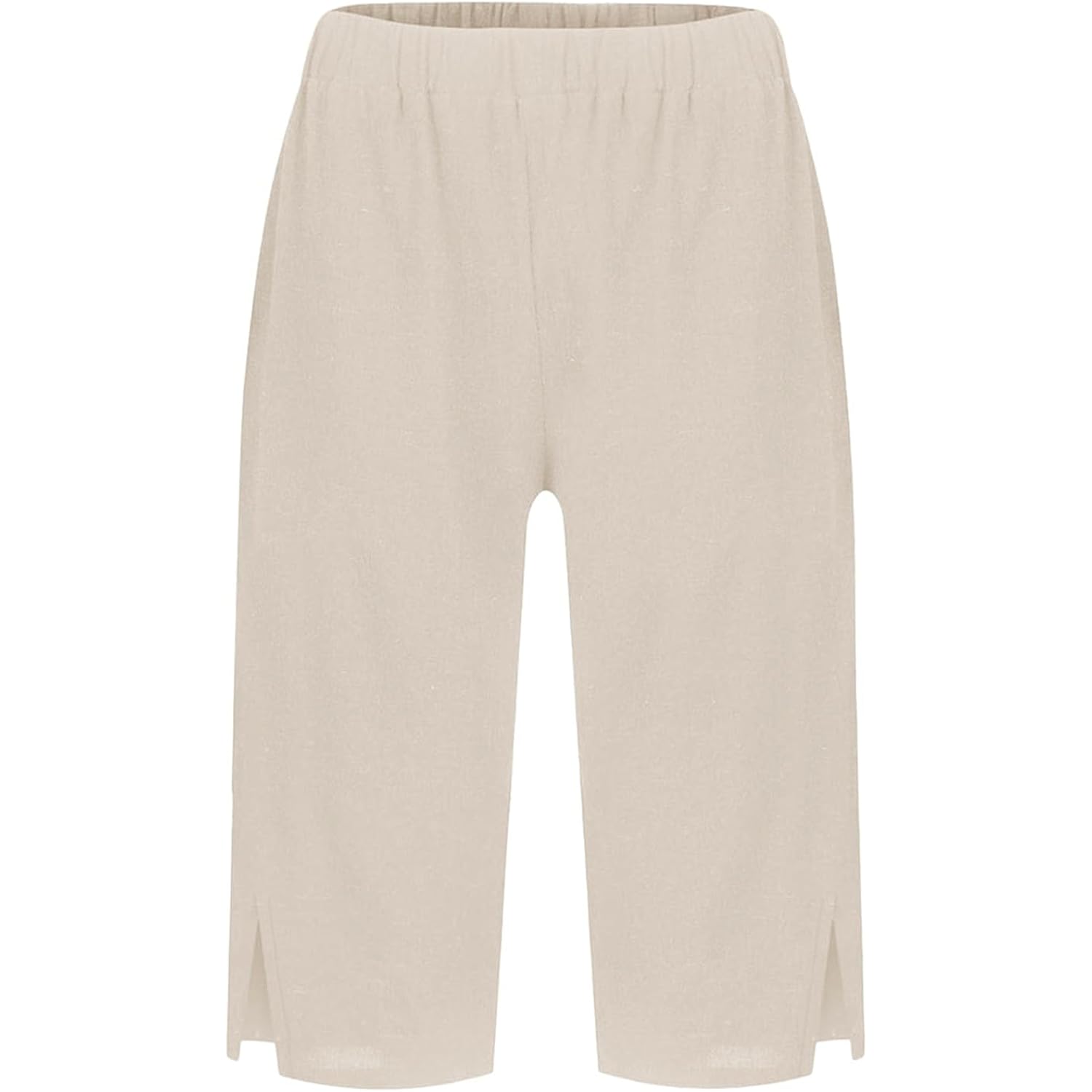 Linen Bermuda Shorts for Women Knee Length Elastic Waisted Summer Casual Side Split Beach Shorts with Pockets