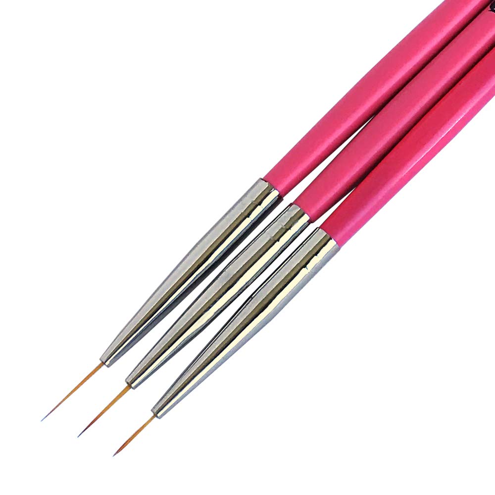 Winstonia Super Fine Nail Art Brush Set for Thin Lines, Tiny Details, Fine Drawing, Delicate Coloring. 3 pcs Brushes Kit - BERRY WINE