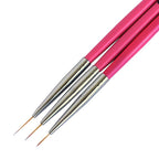 Winstonia Super Fine Nail Art Brush Set for Thin Lines, Tiny Details, Fine Drawing, Delicate Coloring. 3 pcs Brushes Kit - BERRY WINE