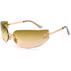 Dollger Rimless Y2K Wrap Around Sunglasses for Women Trendy Frameless Shield Rectangle Designer Frame Uv400 Protection Shades C2:gradient Brown