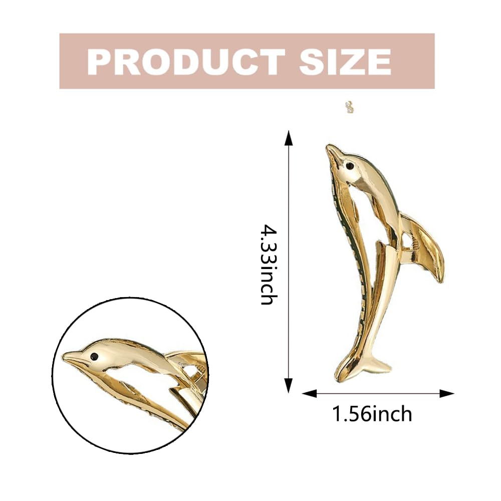 1 Packs Metal Dolphin Hair Claw Clips for Lady Thick Hair Large Catch Clip Barrette Non-slip Hair Jaw Clamp Clip Fashion Hair Styling Accessories for Women Girls Hair Ornament Lover Birthday Wedding