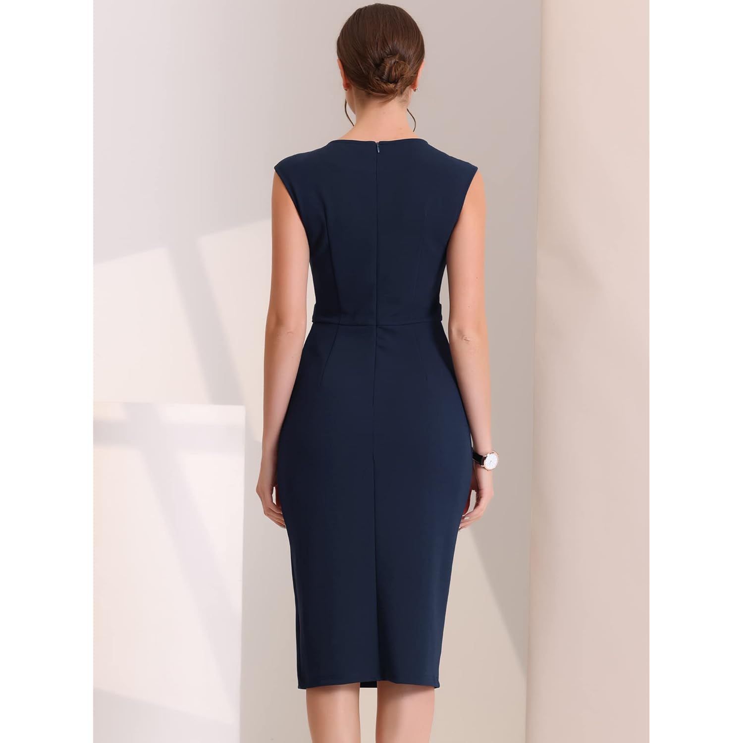 Summer Sleeveless Sheath Dress for Women's 2025 Round Neck Work Bodycon Pencil Dresses