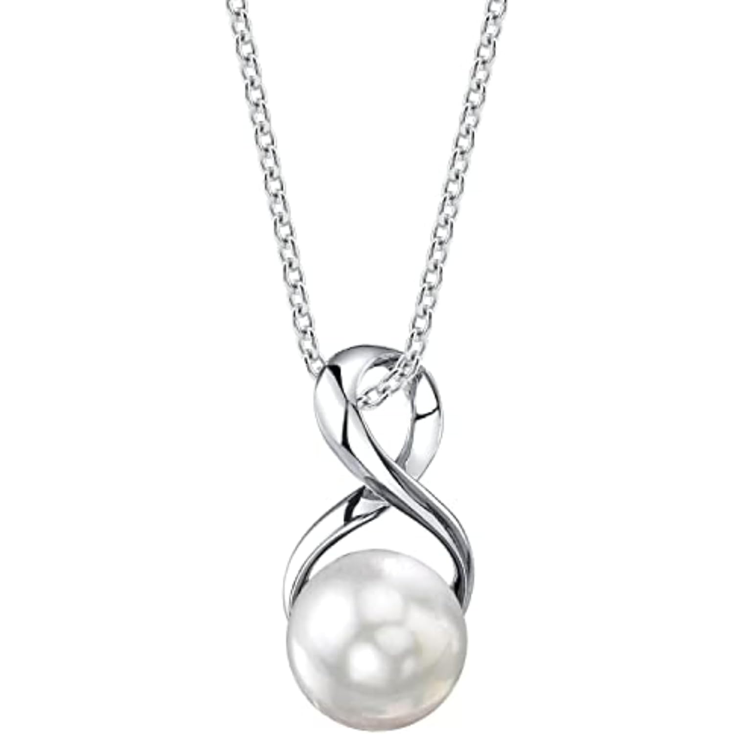The Pearl Source 9.0-9.5mm Freshwater Pearl Pendant Necklace for Women - Cultured Pearl Necklace with Infinity Design | 14K Gold Plated 925 Sterling Silver Necklace with 16"-20" Adjustable Chain
