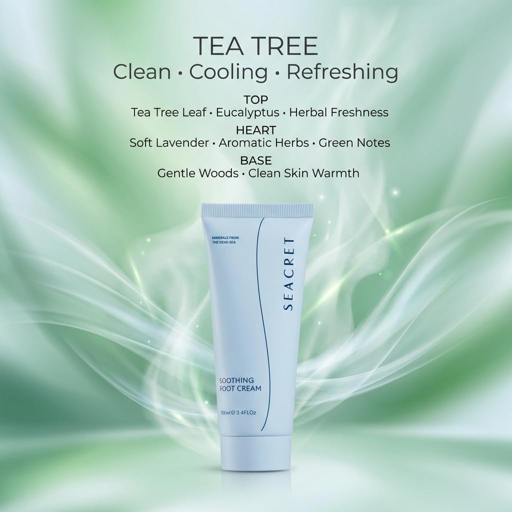 SEACRET Dead Sea Foot Cream - Deep Moisture Heel Repair with Tea Tree Oil, Shea & Cocoa Butter, Rapid Absorption Formula for Dry, Cracked & Rough Skin, Hypoallergenic, Paraben-Free & Vegan, 3.4 fl oz