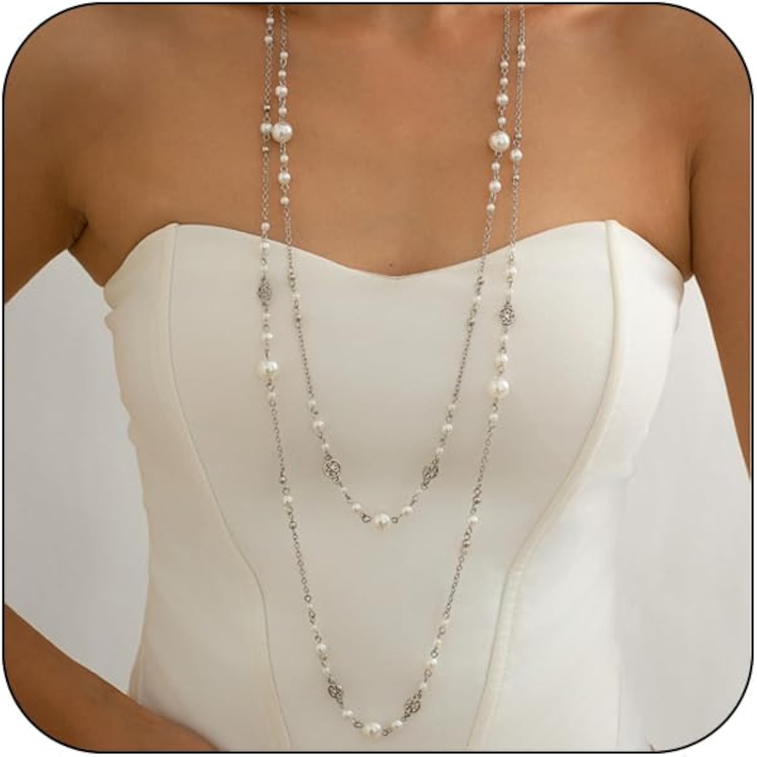 Long Necklaces for Women Pearl Necklaces for Women Long Chain Necklace Dainty Layered Pearl Necklace Statement Sweater Strand Chain Jewelry