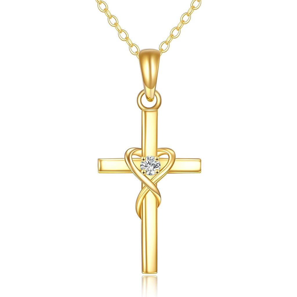 KECHO 14K Solid Gold Cross Necklace for Women Delicate Gold Diamond Heart Cross Pendant Necklace Religious Jewelry Christmas Gifts for Wife Mom Friends