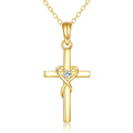 KECHO 14K Solid Gold Cross Necklace for Women Delicate Gold Diamond Heart Cross Pendant Necklace Religious Jewelry Christmas Gifts for Wife Mom Friends