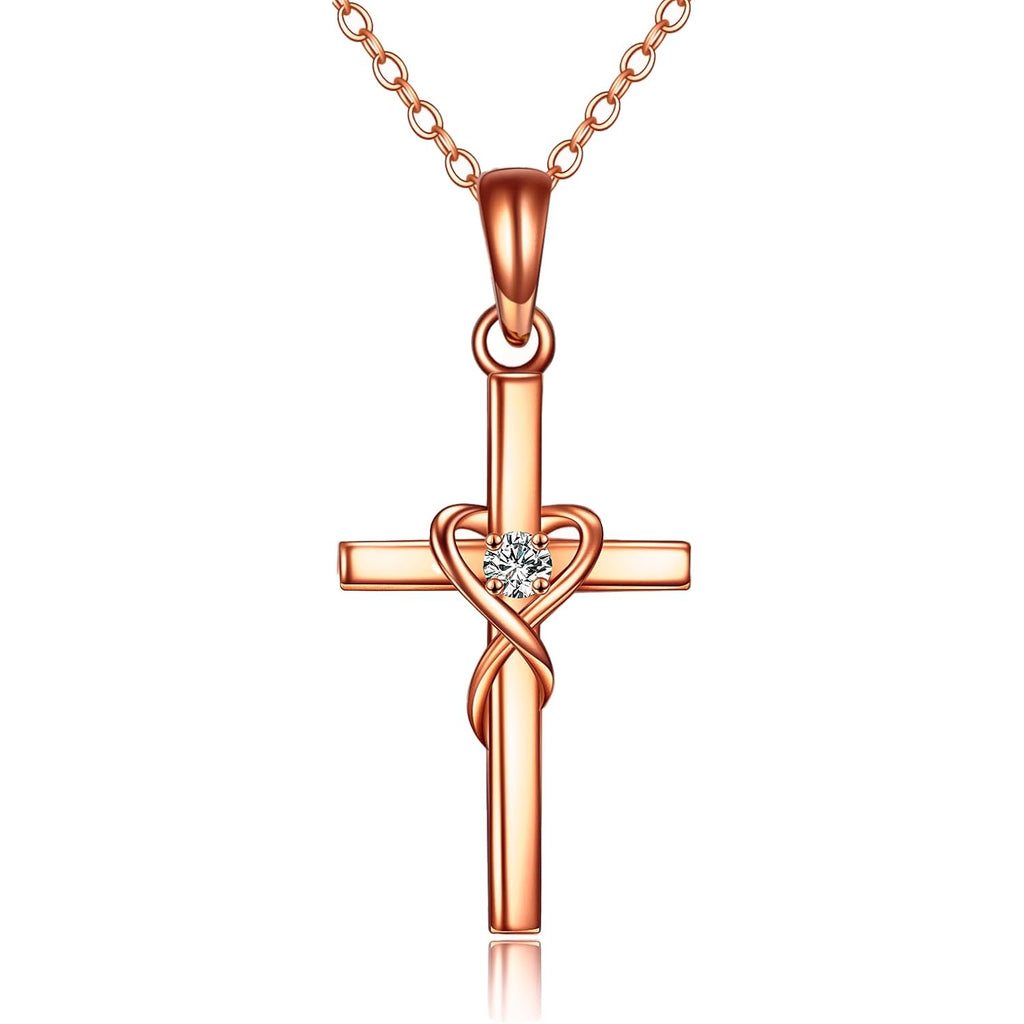 KECHO 14K Solid Gold Cross Necklace for Women Delicate Gold Diamond Heart Cross Pendant Necklace Religious Jewelry Christmas Gifts for Wife Mom Friends
