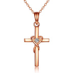 KECHO 14K Solid Gold Cross Necklace for Women Delicate Gold Diamond Heart Cross Pendant Necklace Religious Jewelry Christmas Gifts for Wife Mom Friends