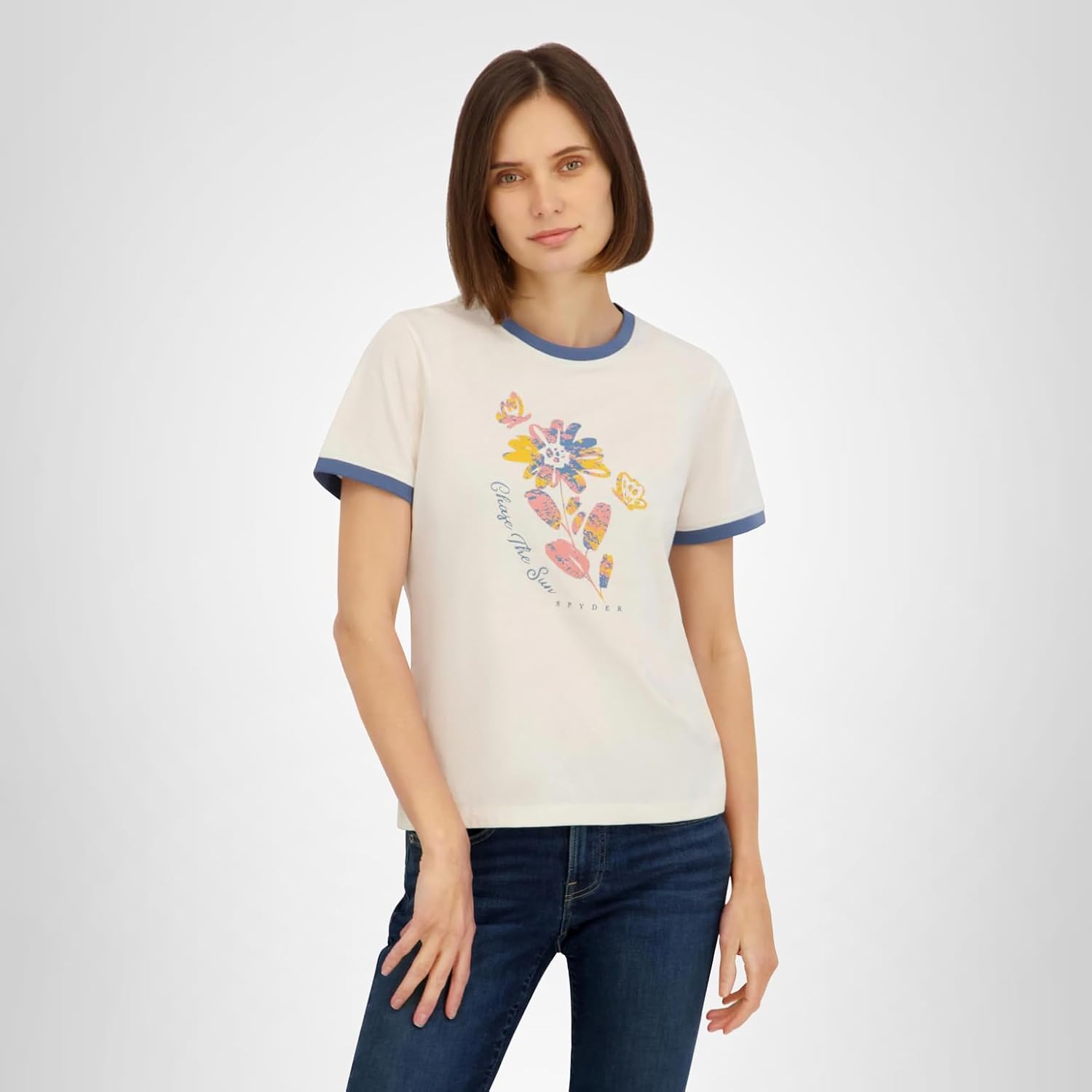 Spyder Women's Floral Chase The Sun Graphic Short Sleeve Tee T-Shirt Peach Blush