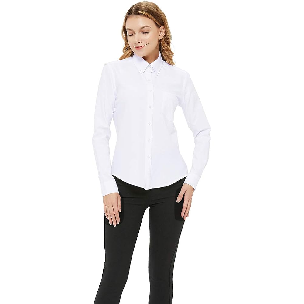 Button Down Shirt Women Long Sleeve Blouse Oxford Shirt Classic-Fit Cotton Tops Wrinkle Resistant (2Xs-3Xl)