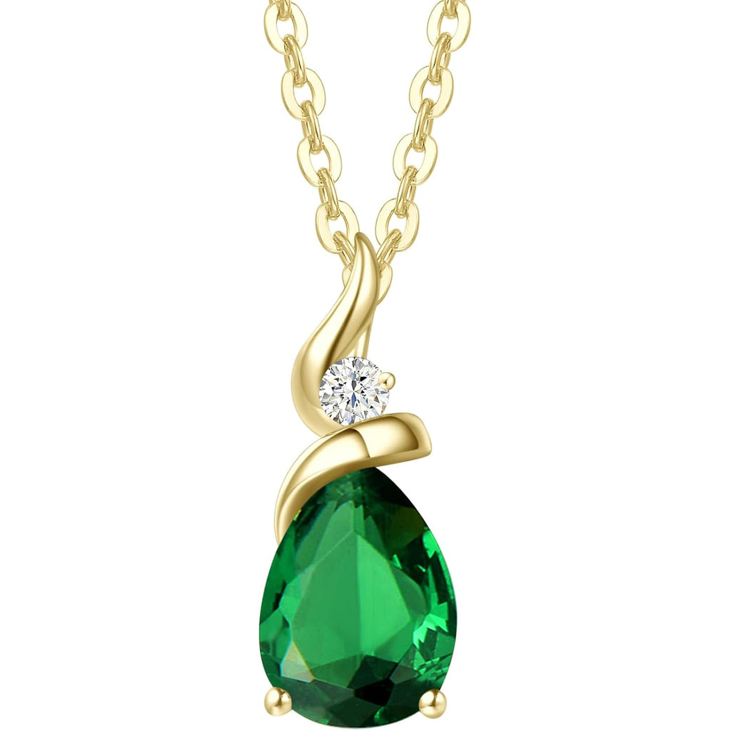 FANCIME 14K Solid Yellow Gold Birthstone Pendant Necklace for Women with Diamond Pear Shaped Teardrop Necklace Birthday Gifts for Mom Women Sterling Silver Chain 16" + 2" Extender