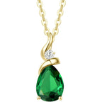 FANCIME 14K Solid Yellow Gold Birthstone Pendant Necklace for Women with Diamond Pear Shaped Teardrop Necklace Birthday Gifts for Mom Women Sterling Silver Chain 16" + 2" Extender