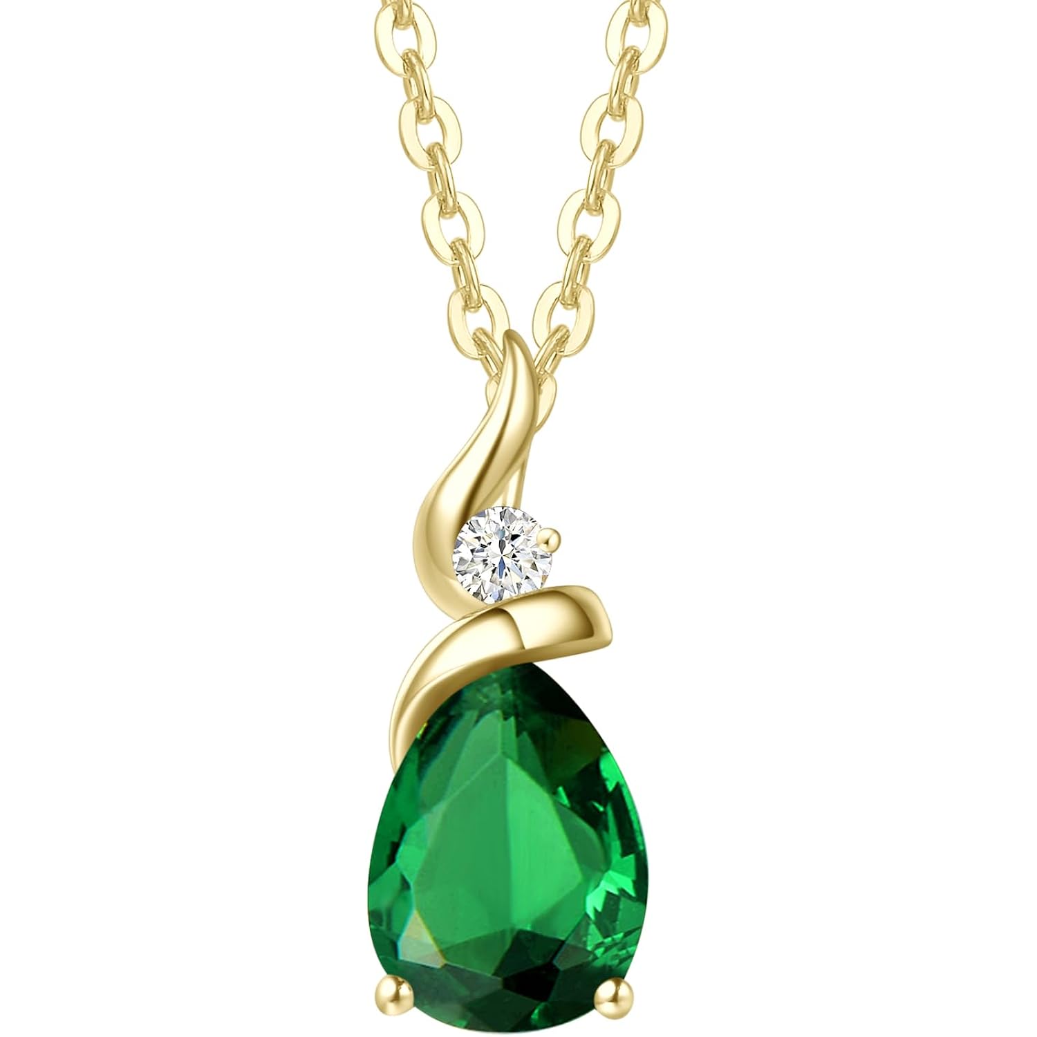 FANCIME 14K Solid Yellow Gold Birthstone Pendant Necklace for Women with Diamond Pear Shaped Teardrop Necklace Birthday Gifts for Mom Women Sterling Silver Chain 16" + 2" Extender