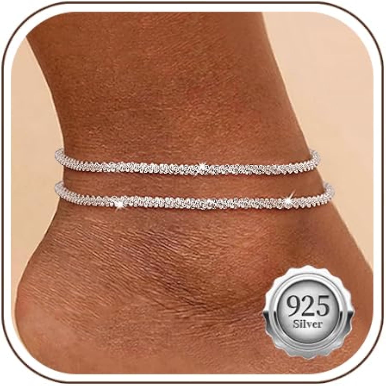 Kenivira Sterling Silver Ankle Bracelets for Women,Gold Dainty Layered Waterproof Anklet for Women, Anklet Set Stackable Beach Gift Adjustable Size