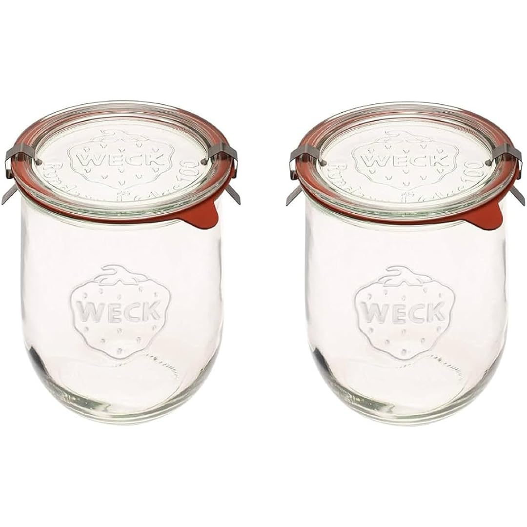 Weck Tulip Jars 1 Liter - Large Sour Dough Starter Jars with Wide Mouth - Suitable for Canning and Storage - 2 with Glass Lids