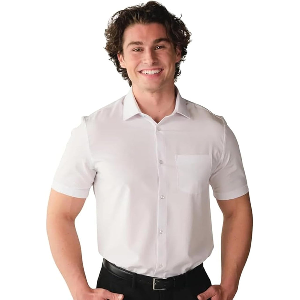 &Collar Mens Short Sleeve White Dress Shirt, 4-Way Stretch, Wrinkle Free