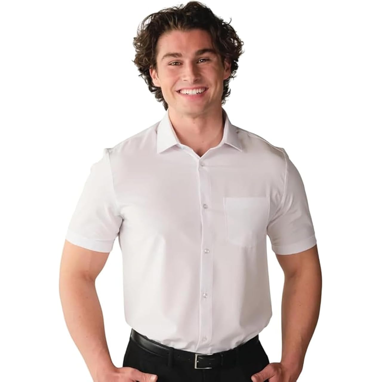 &Collar Mens Short Sleeve White Dress Shirt, 4-Way Stretch, Wrinkle Free