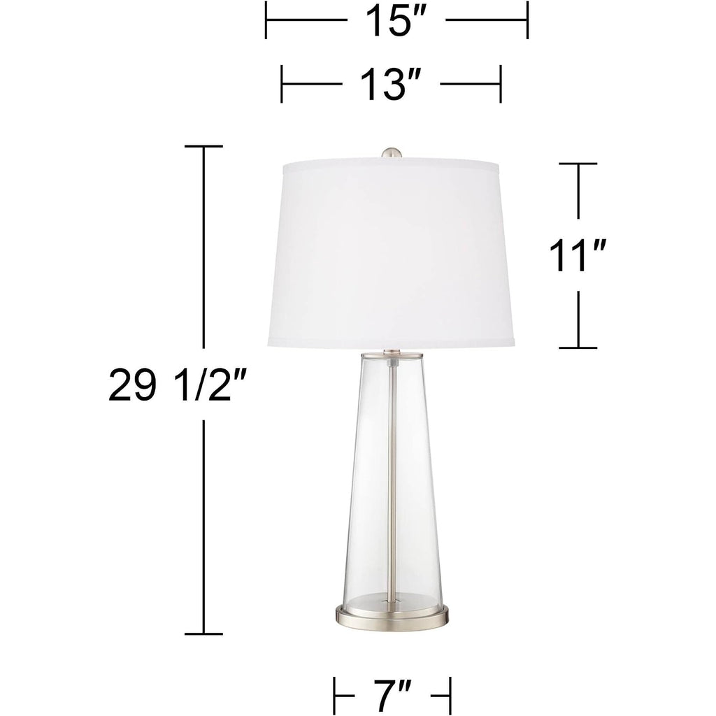 Leo 29 1/2" Tall Table Lamps Set Of 2 Gauntlet Gray Glass Modern | Living Room Bedroom Bedside Nightstand House Office Home Reading Kitchen Entryway Console White Shade End