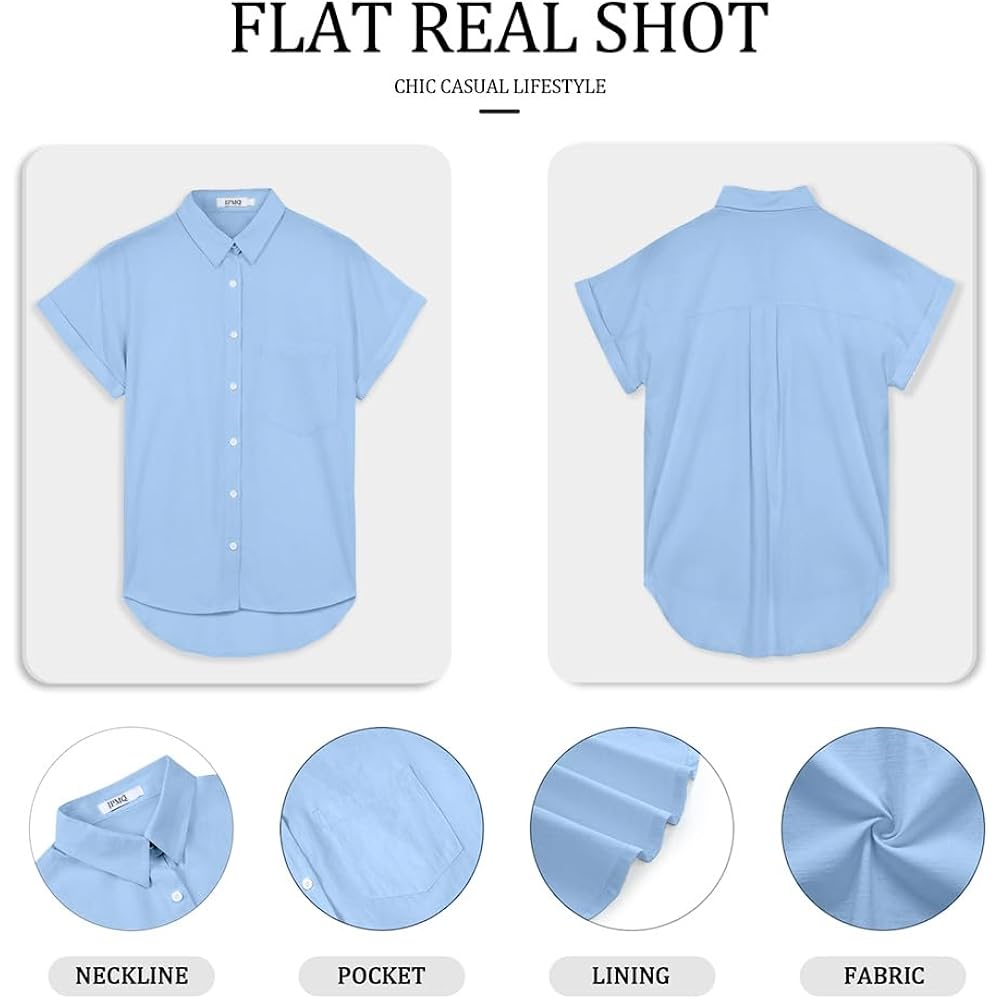 Womens Short Sleeve Casual Button Down Shirts Summer Soft Fashion Cotton Blouses Tops With Pocket