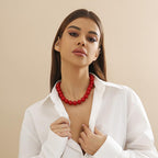 Black Red Pearl Necklace Gothic Beads Collar Choker Faux Pearl Strand Choker Boho Beads Necklace for Women
