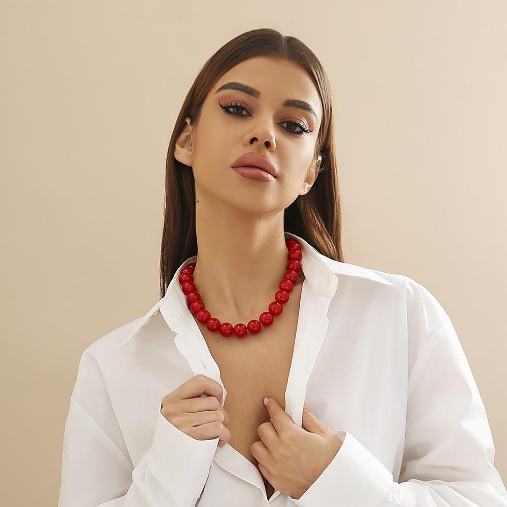 Black Red Pearl Necklace Gothic Beads Collar Choker Faux Pearl Strand Choker Boho Beads Necklace for Women
