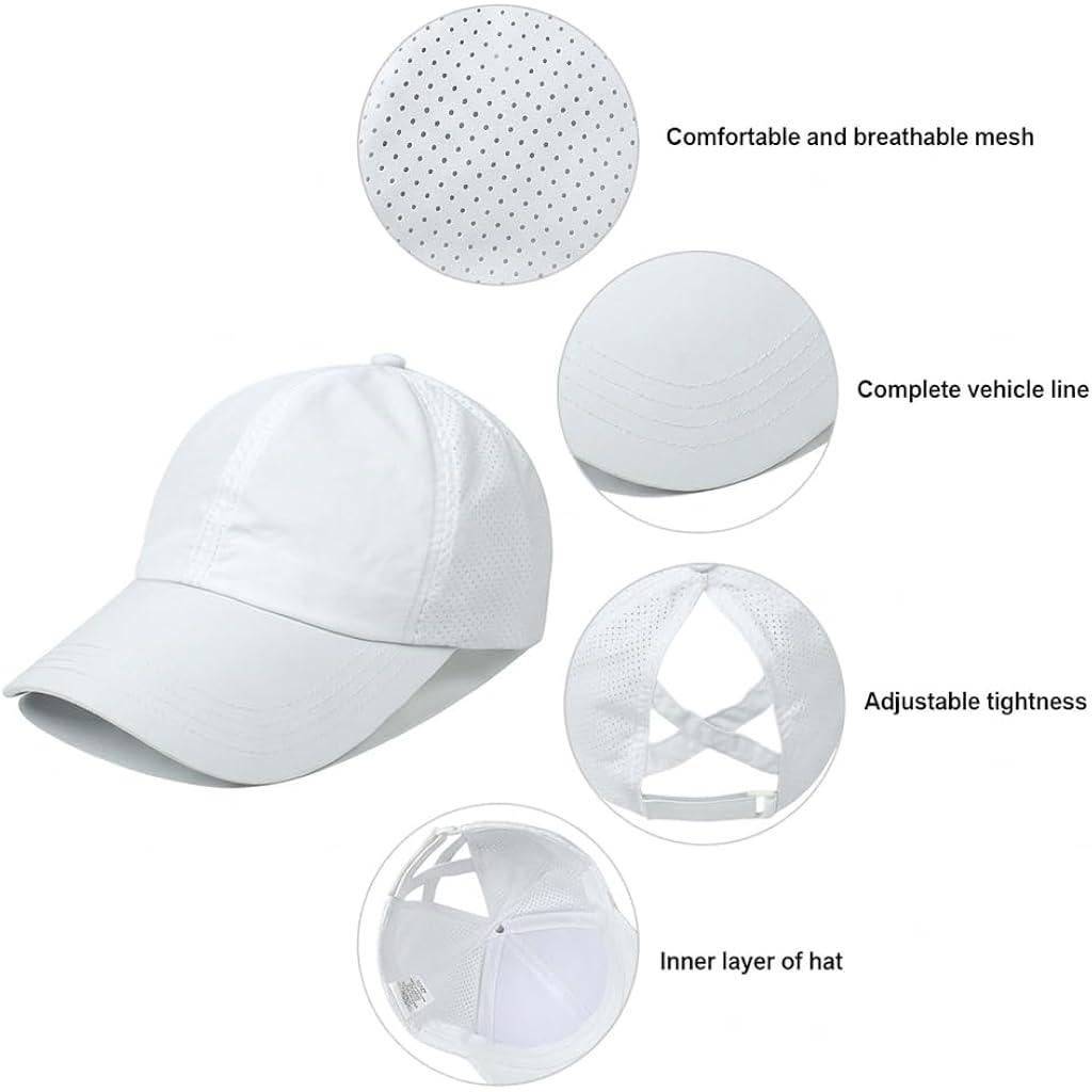 Women's Ponytail Baseball Cap - Quick-Dry Criss-Cross High Messy Bun Hat, Breathable Sun Protection Mesh Trucker Hat